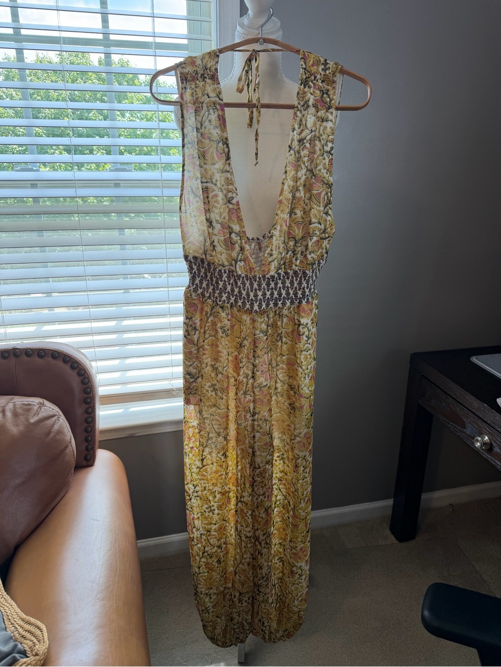 Free People Yellow Floral Backless Maxi Jumpsuit
